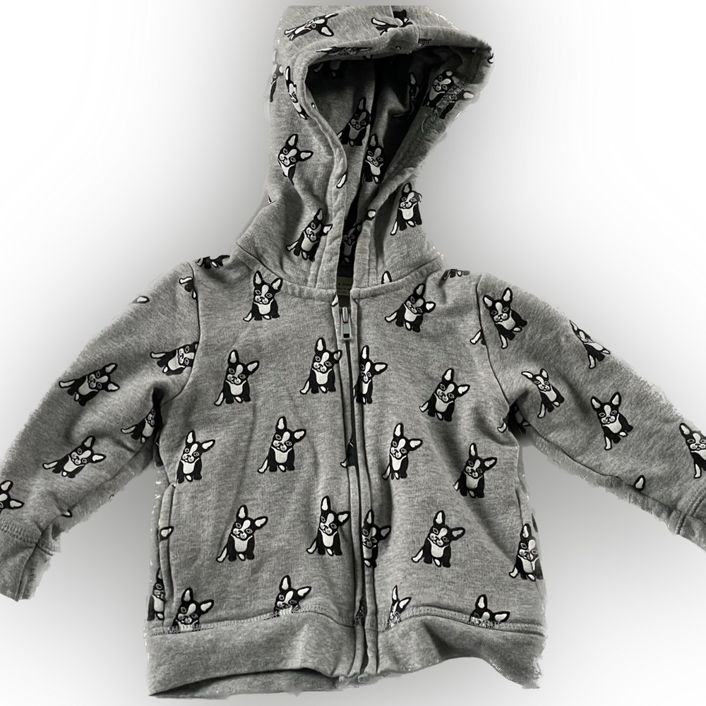 Monica and Andy Bulldog Zip Hoodie 6-9 Months Gray with Dog Print